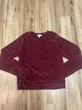 EVEREVE VELOUR CRUSHED CREWNECK TOP SWEATSHIRT PULLOVER PLUM WOMENS SZ MEDIUM